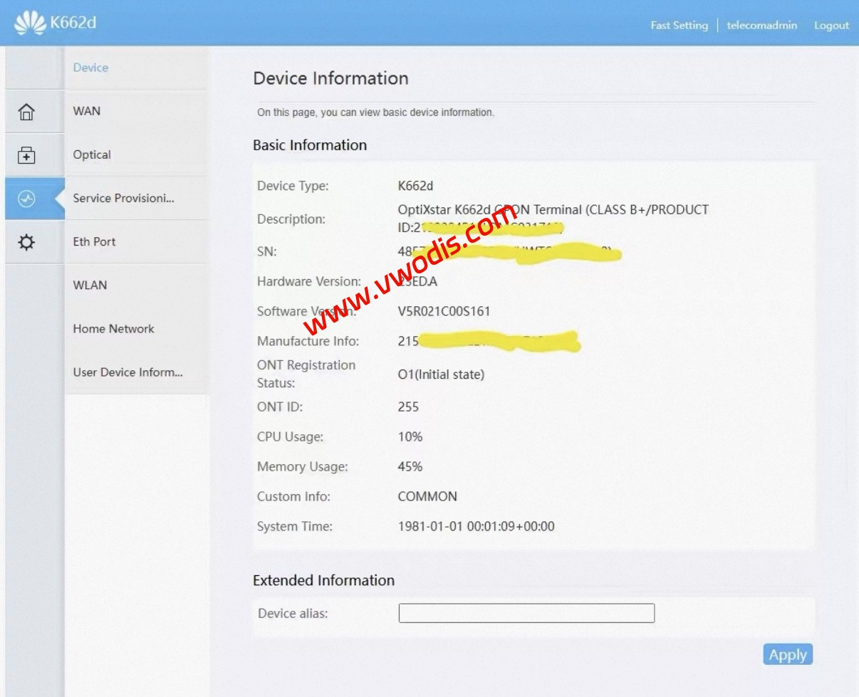 【固件】华为光猫K662D V173 English