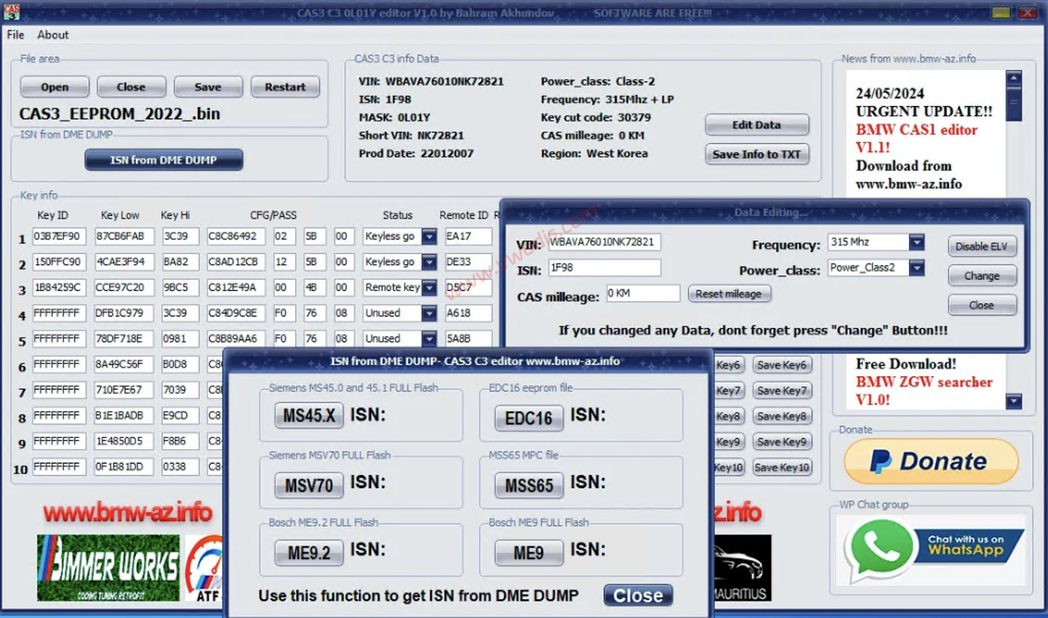 【软件】BMW CAS-3 C3 0L01Y editor V1.0