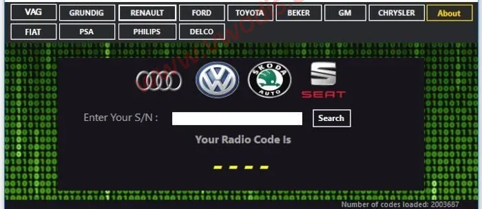【软件】Radio code generator 2024 VAG, Renault Dacia, Ford, Toyota