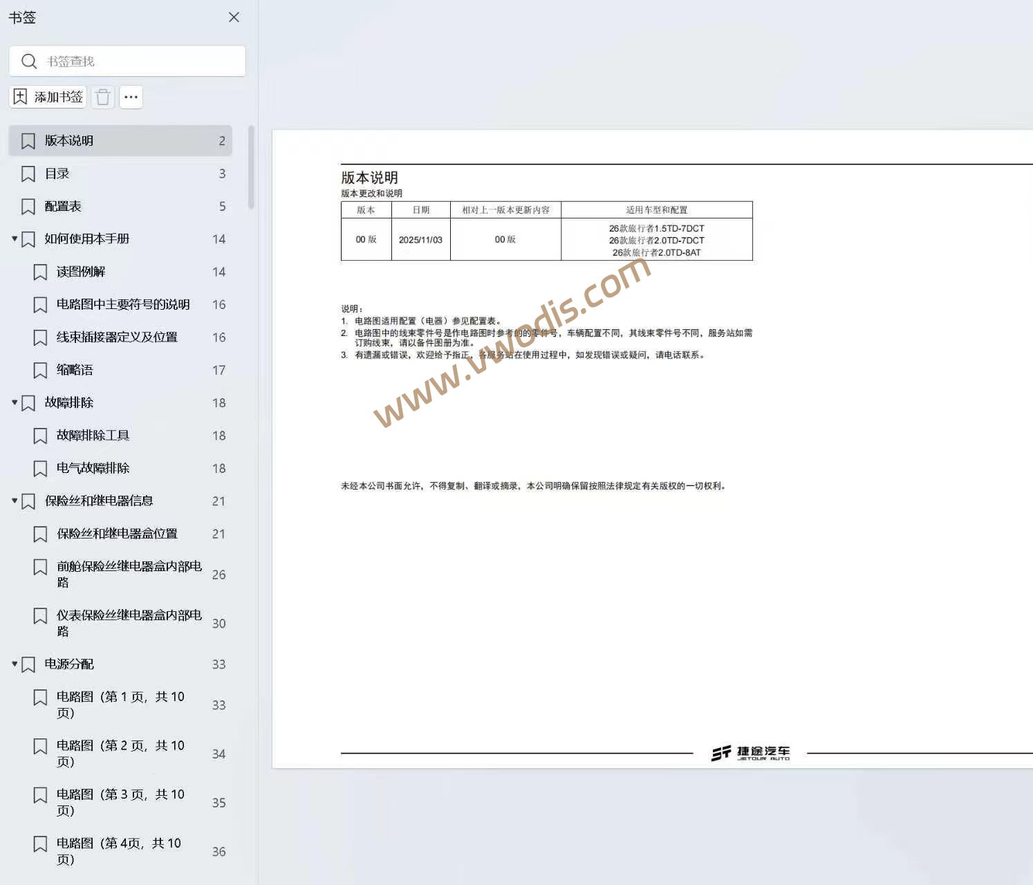 【维修】奇瑞捷途旅行者2026维修手册+电路图+用户手册